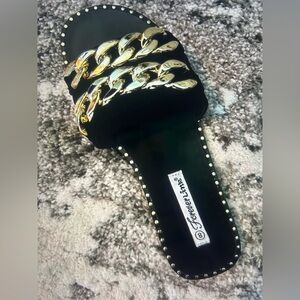 Forever Link Black and Gold Chain Sandals-PLEASE READ DESCRIPTION